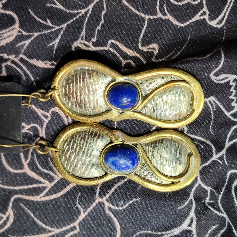 Lapis artisan boho vintage earrings mixed metal